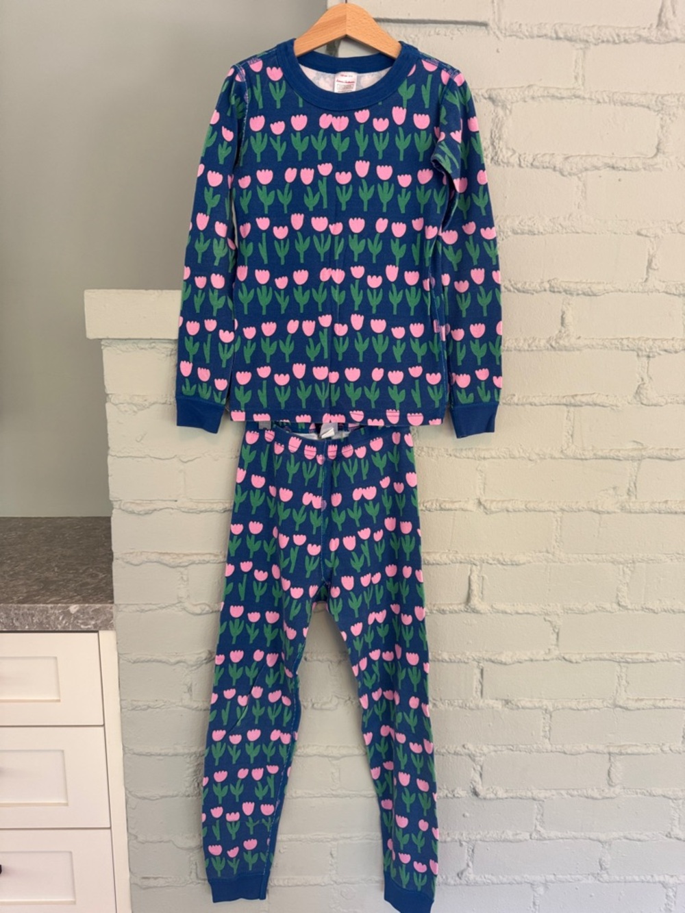 Hanna Jams Kids Navy Tulip Print Pajama Set - Pink & Green Floral Size 8